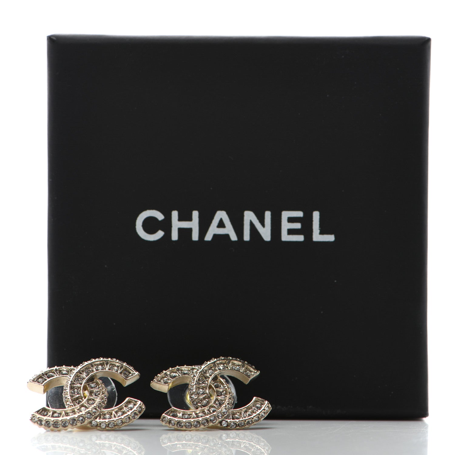 Chanel Crystal Timeless CC Earrings Light Gold 5 of 5