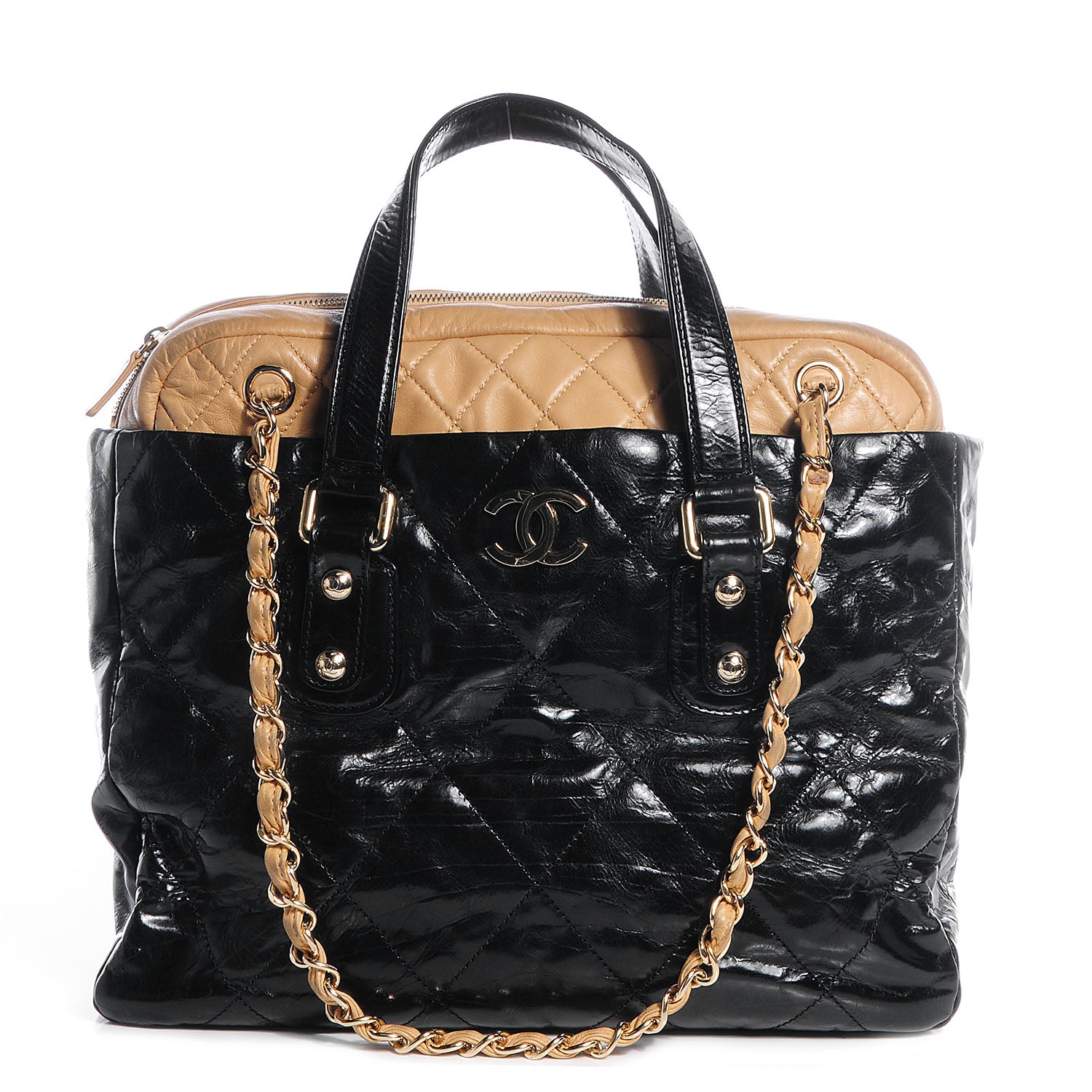 Chanel Glazed Calfskin and Lambskin Portobello Tote Black Beige 1 of 7