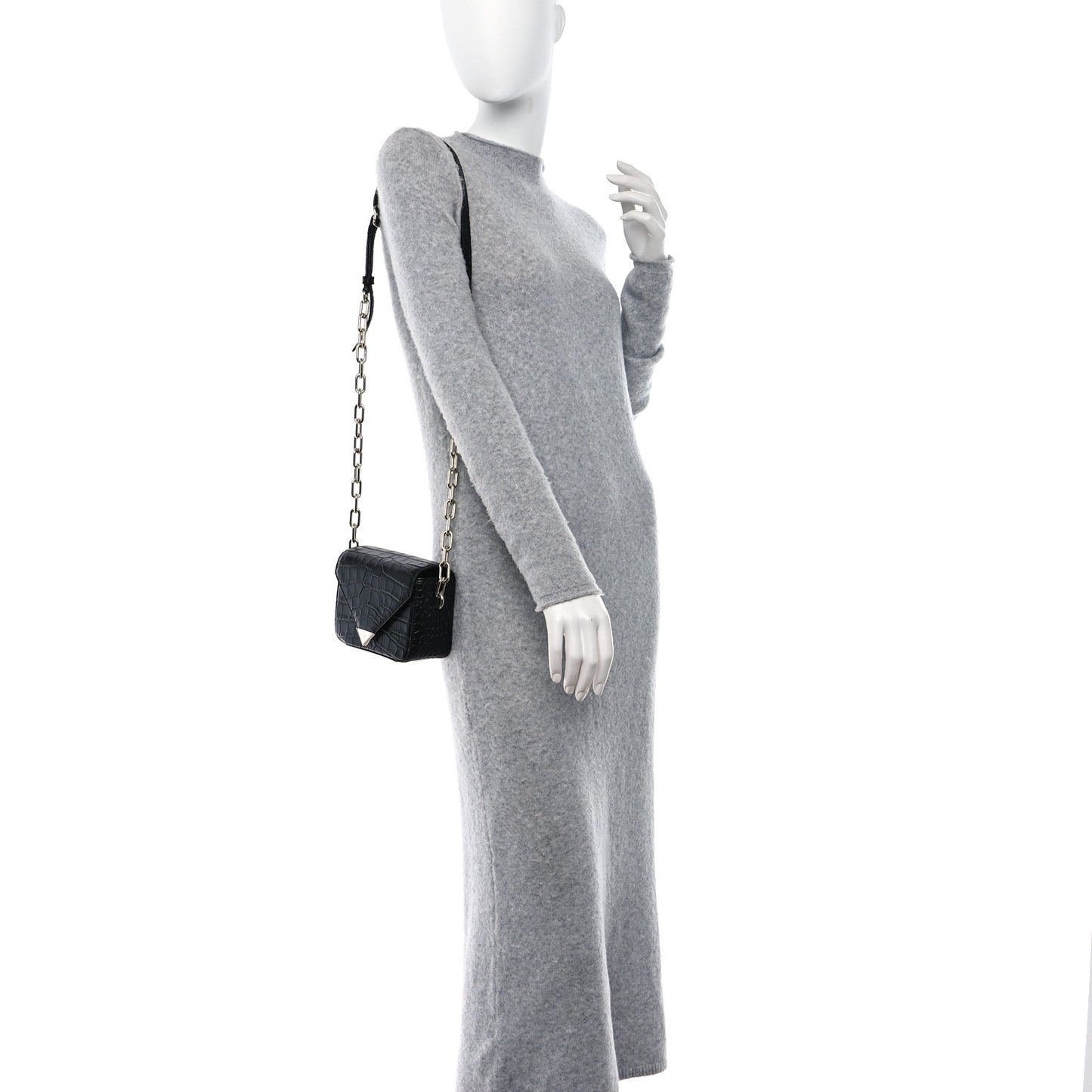 Crocodile Calfskin Embossed Mini Prisma Envelope Shoulder Black