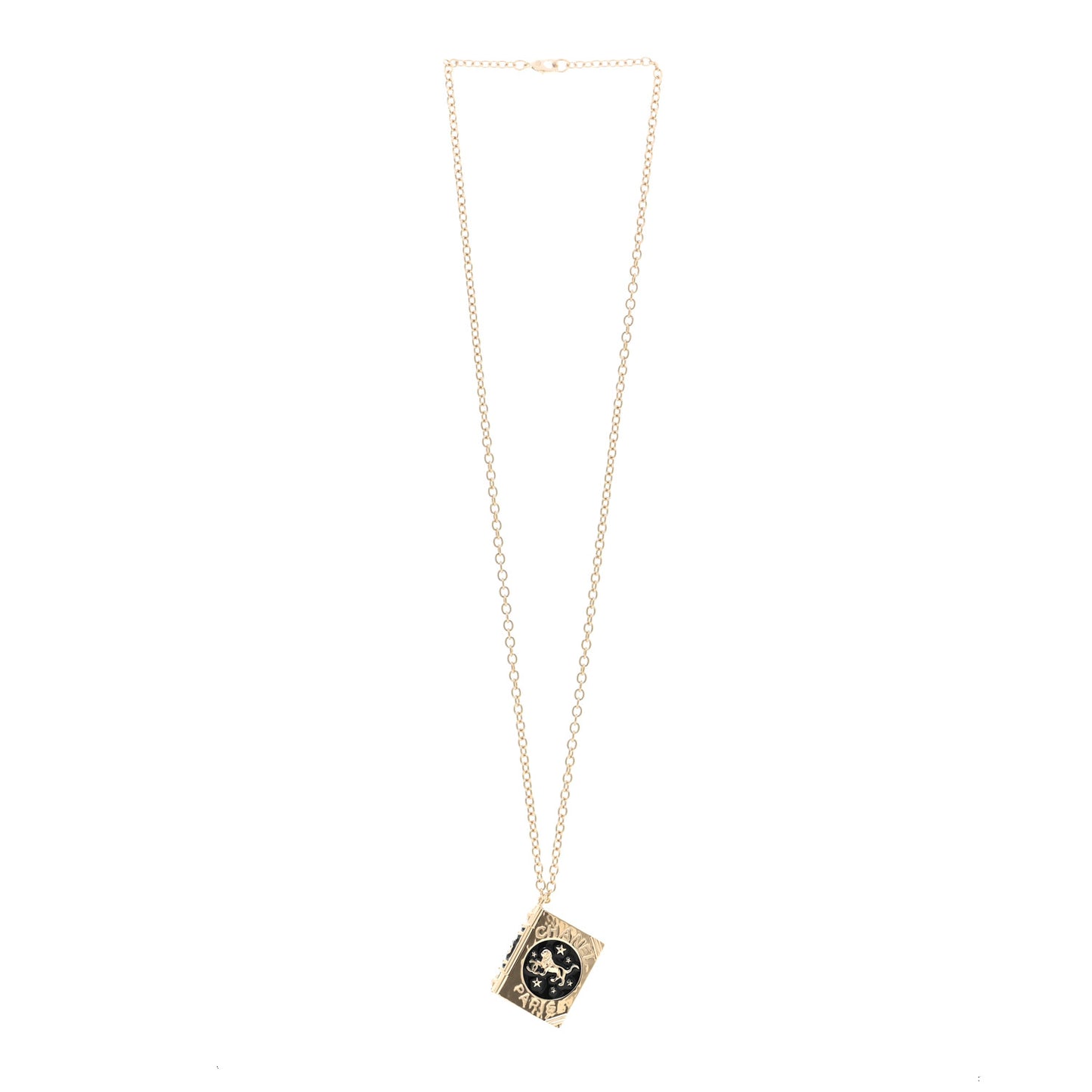 Metal CC Lion Book Locket Necklace Gold