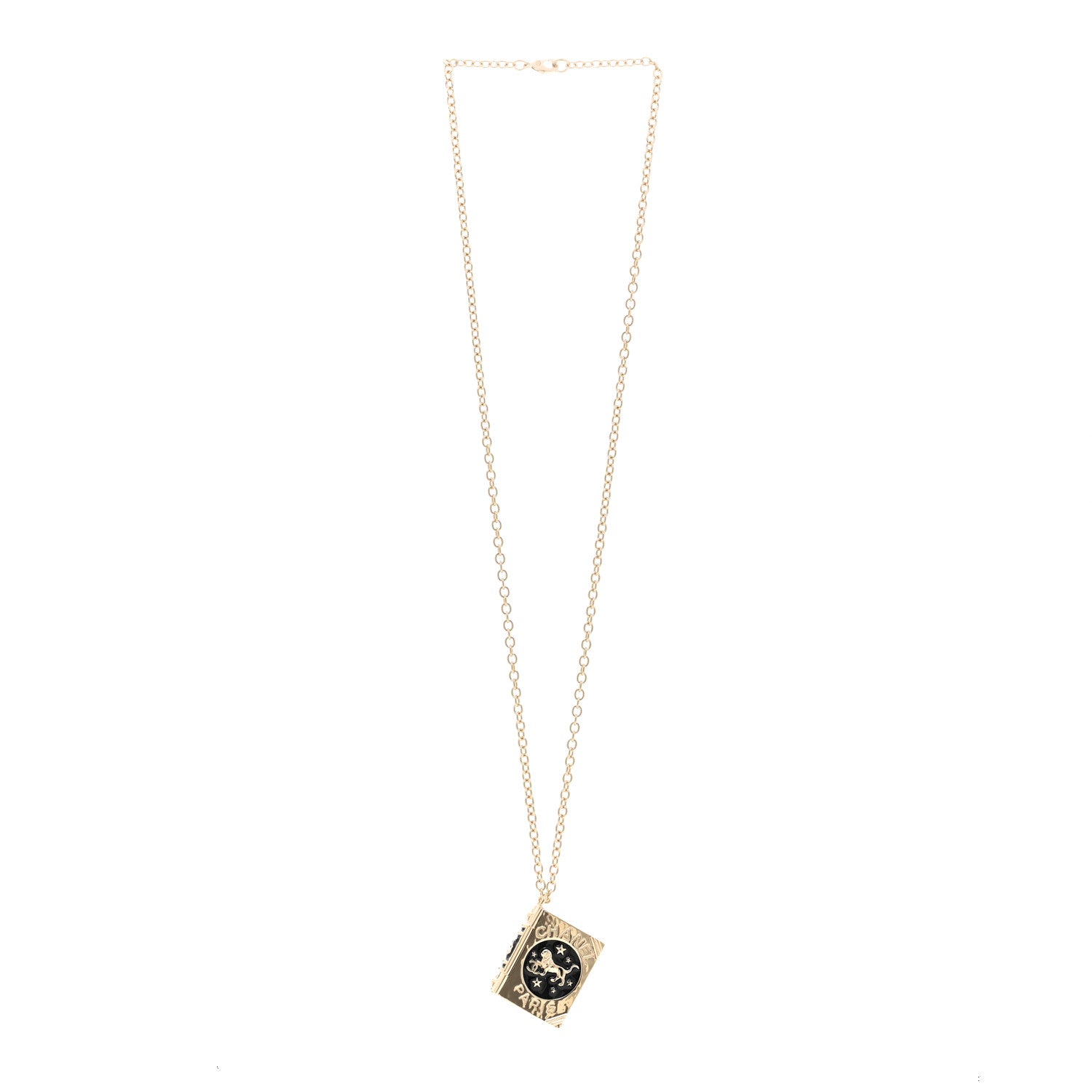 Chanel Metal CC Lion Book Locket Necklace Gold 3 of 6