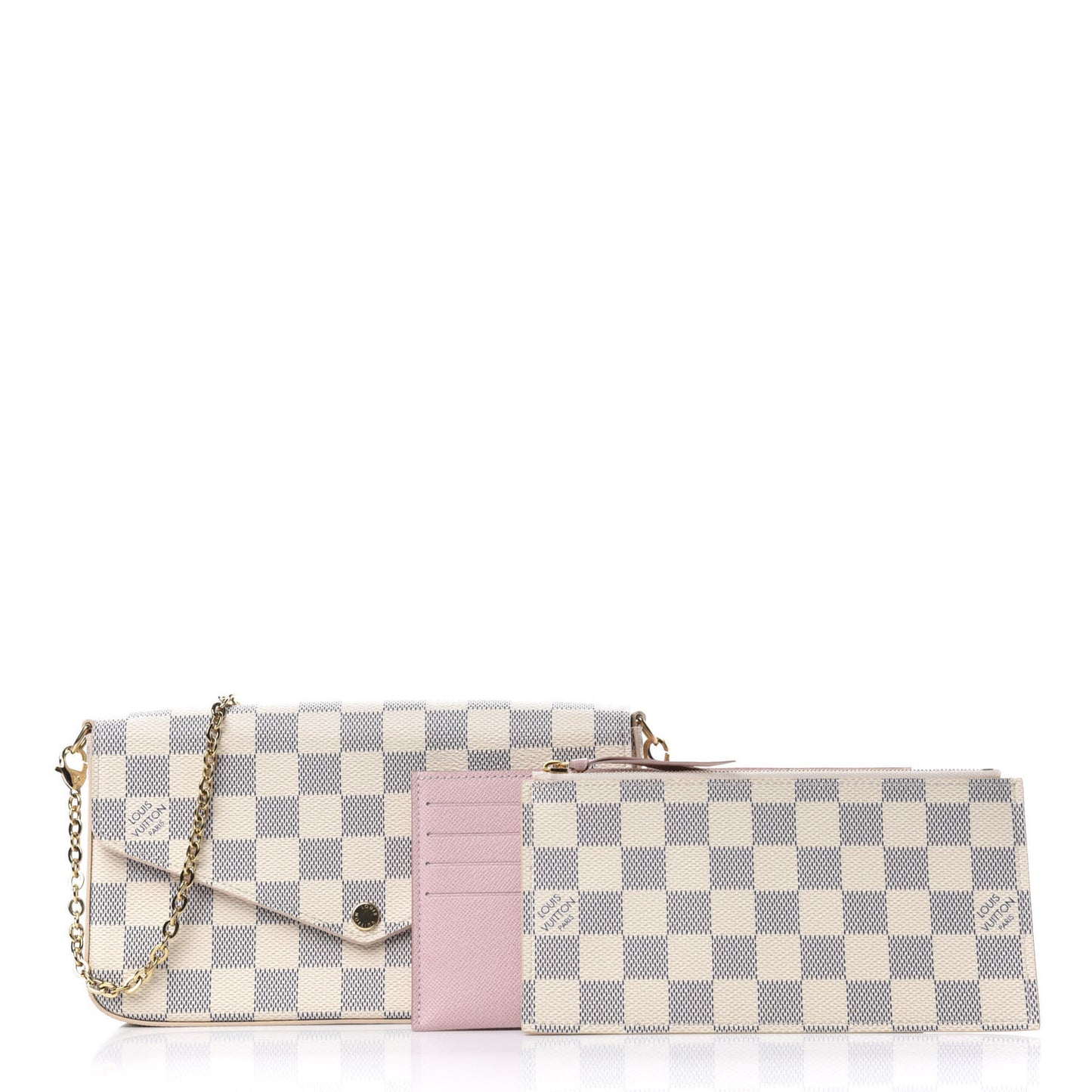 Damier Azur Pochette Felicie Chain Wallet Rose Ballerine