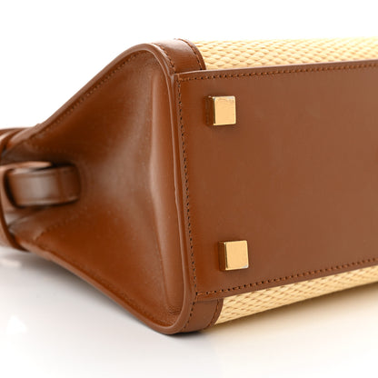 Saint Laurent Calfskin Raffia Manhattan Nano Shopper Tote Naturale Brown 9 of 11