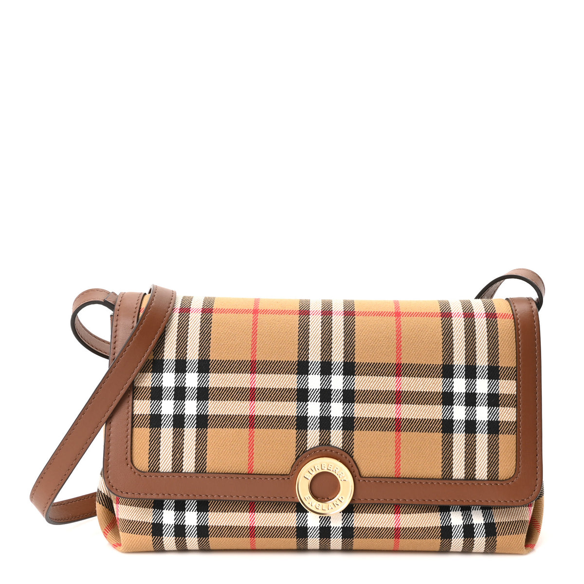 Burberry Coated Canvas Calfskin Vintage Check Note Crossbody Bag Antique Yellow 1 of 10