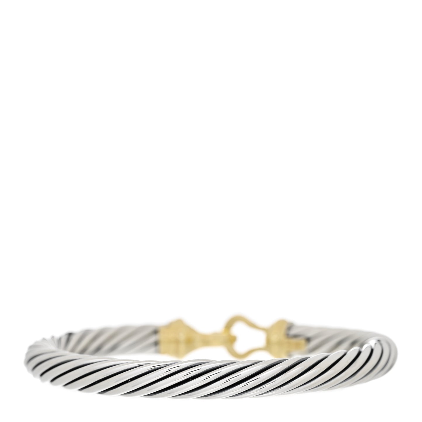 Sterling Silver 14K Yellow Gold 7mm Cable Classic Buckle Bracelet