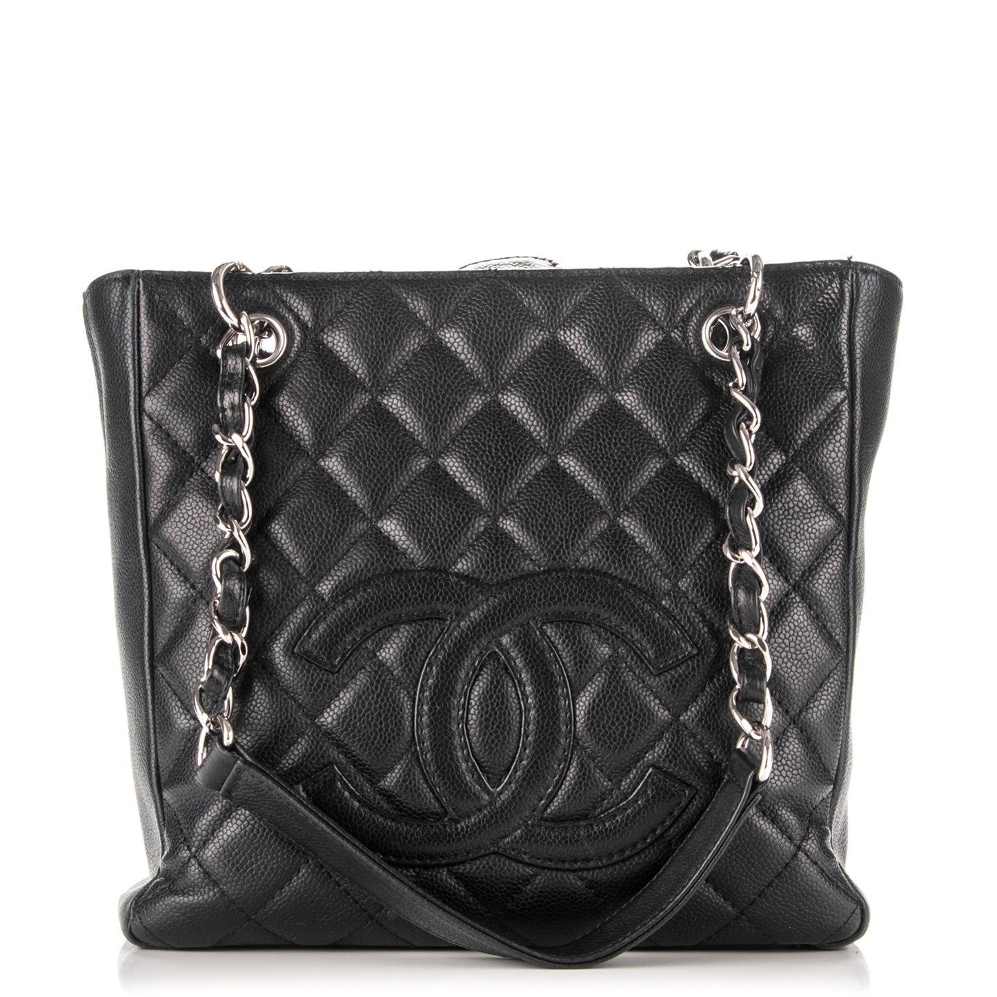 Caviar Quilted Petit Shopping Tote PST Black