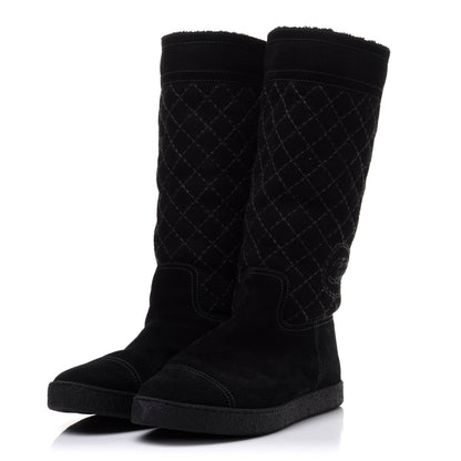 Chanel Suede Quilted Shearling High Boots 40 Black 3 of 12