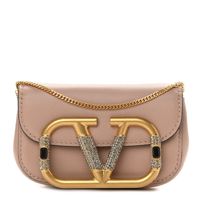 Valentino Garavani Calfskin Crystal Mini Supervee Pouch Rose Cannelle 1 of 8
