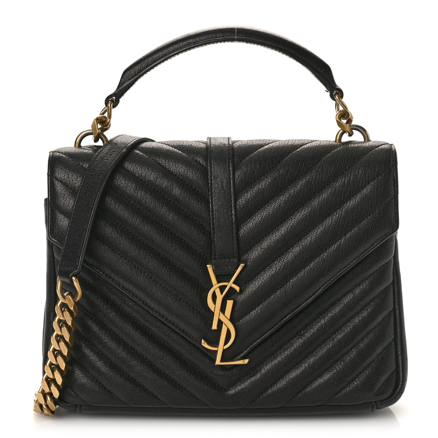 Sheepskin Matelasse Chevron Monogram Medium College Bag Black