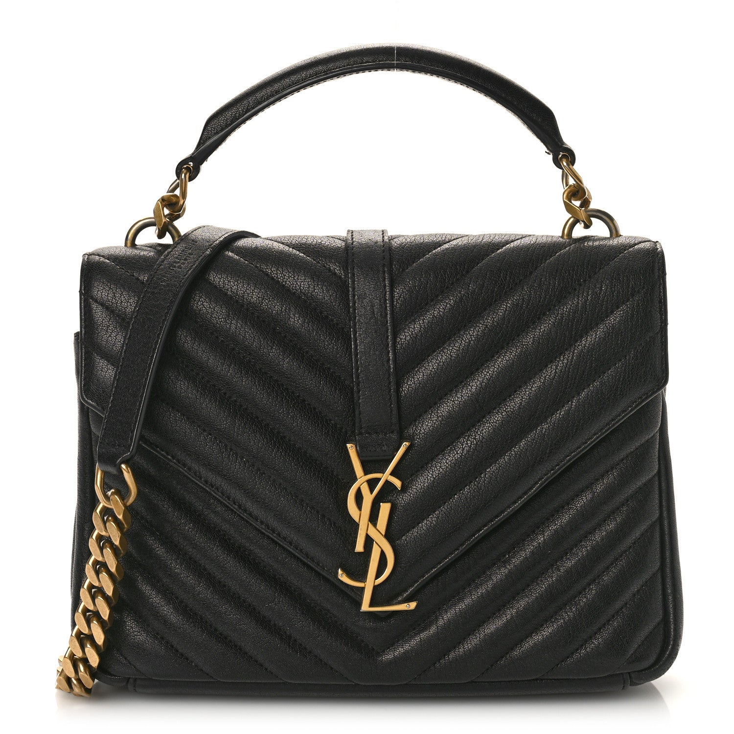 Saint Laurent Sheepskin Matelasse Chevron Monogram Medium College Bag Black 1 of 11