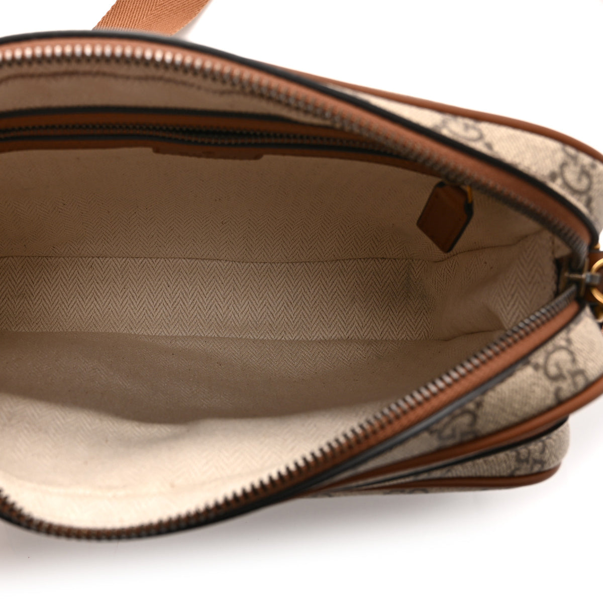Gucci GG Supreme Monogram Textured Calfskin Emblem Medium Crossbody Beige Dark Brown 5 of 12