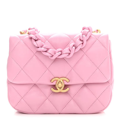 Chanel Lambskin Quilted Mini Lacquered Chain Flap Pink 1 of 11
