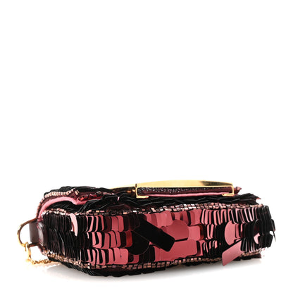 Fendi Sequin Paillettes Shiny Nappa Sex and the City Nano Maxi Buckle Baguette Charm Granata 4 of 11