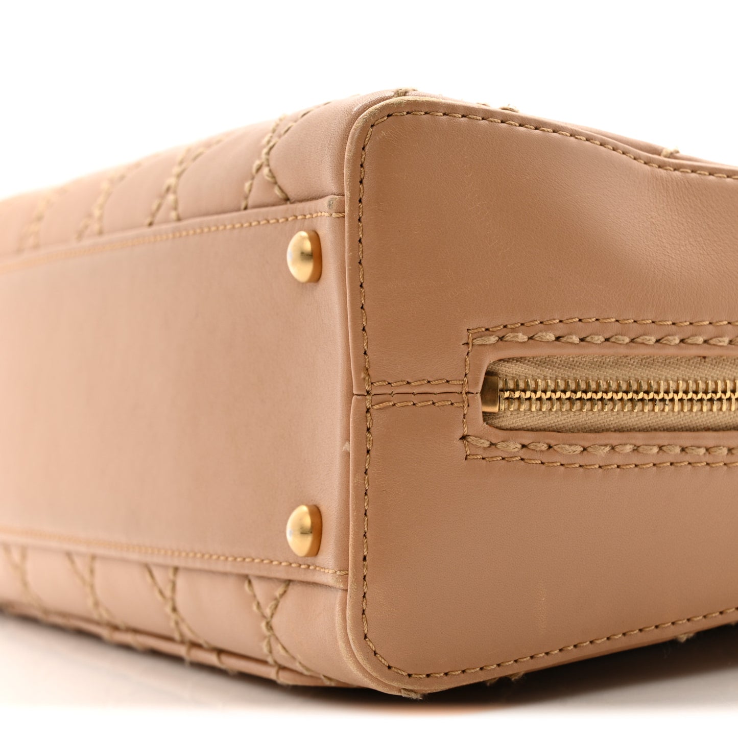 Calfskin Contrast Stitch Surpique Bowler Beige