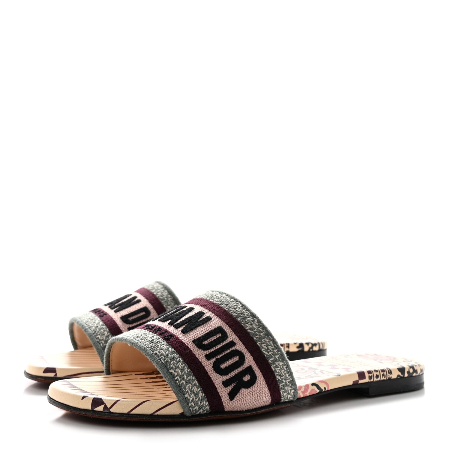 Christian Dior Canvas Embroidered Geometric Dway Mules Slide Sandals 36 Beige Multicolor 3 of 8