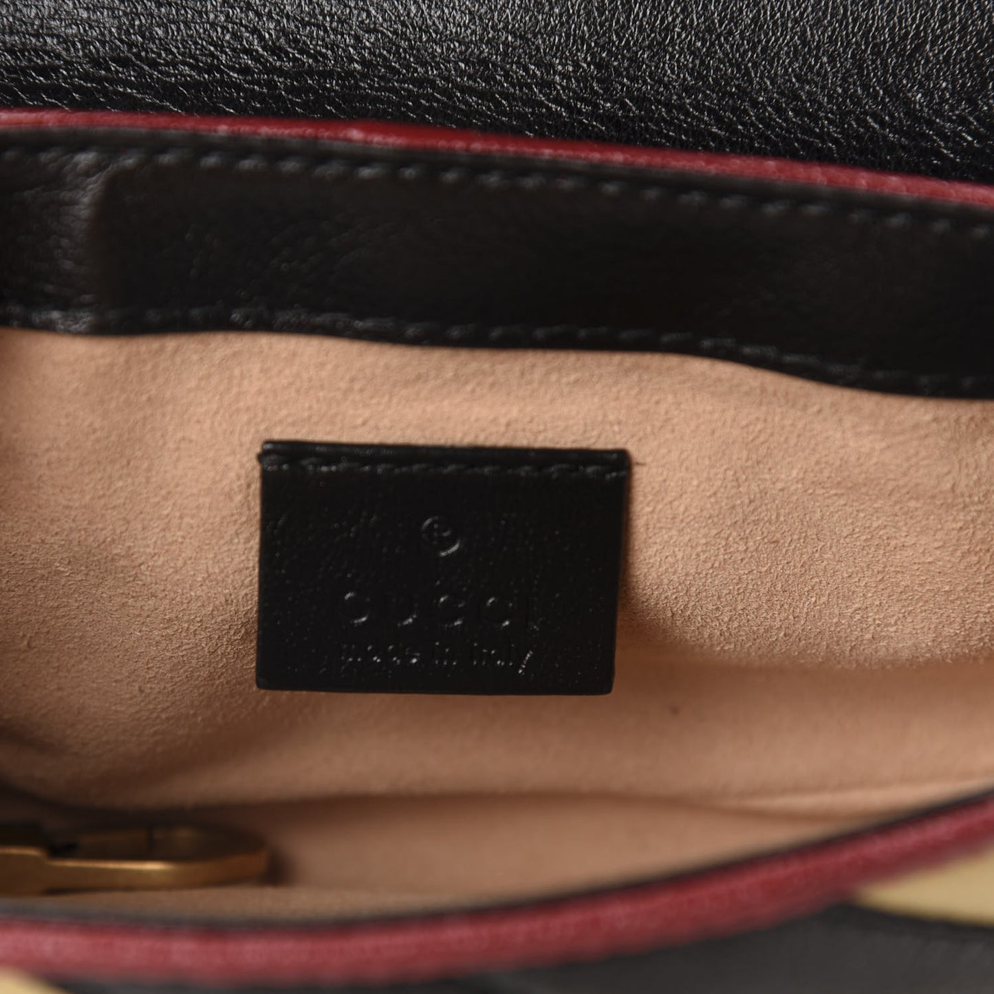 Vintage Effect Calfskin Matelasse Diagonal Striped Super Mini Torchon GG Marmont Shoulder Bag Black Beige