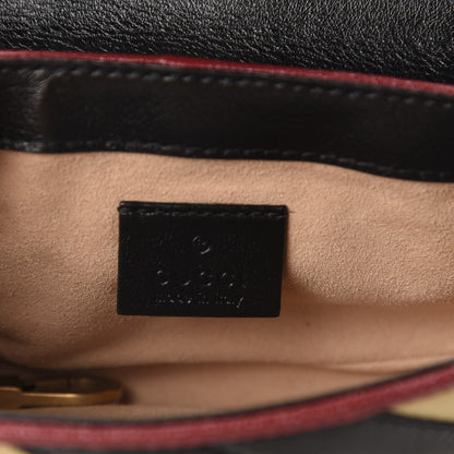 Gucci Vintage Effect Calfskin Matelasse Diagonal Striped Super Mini Torchon GG Marmont Shoulder Bag Black Beige 8 of 11