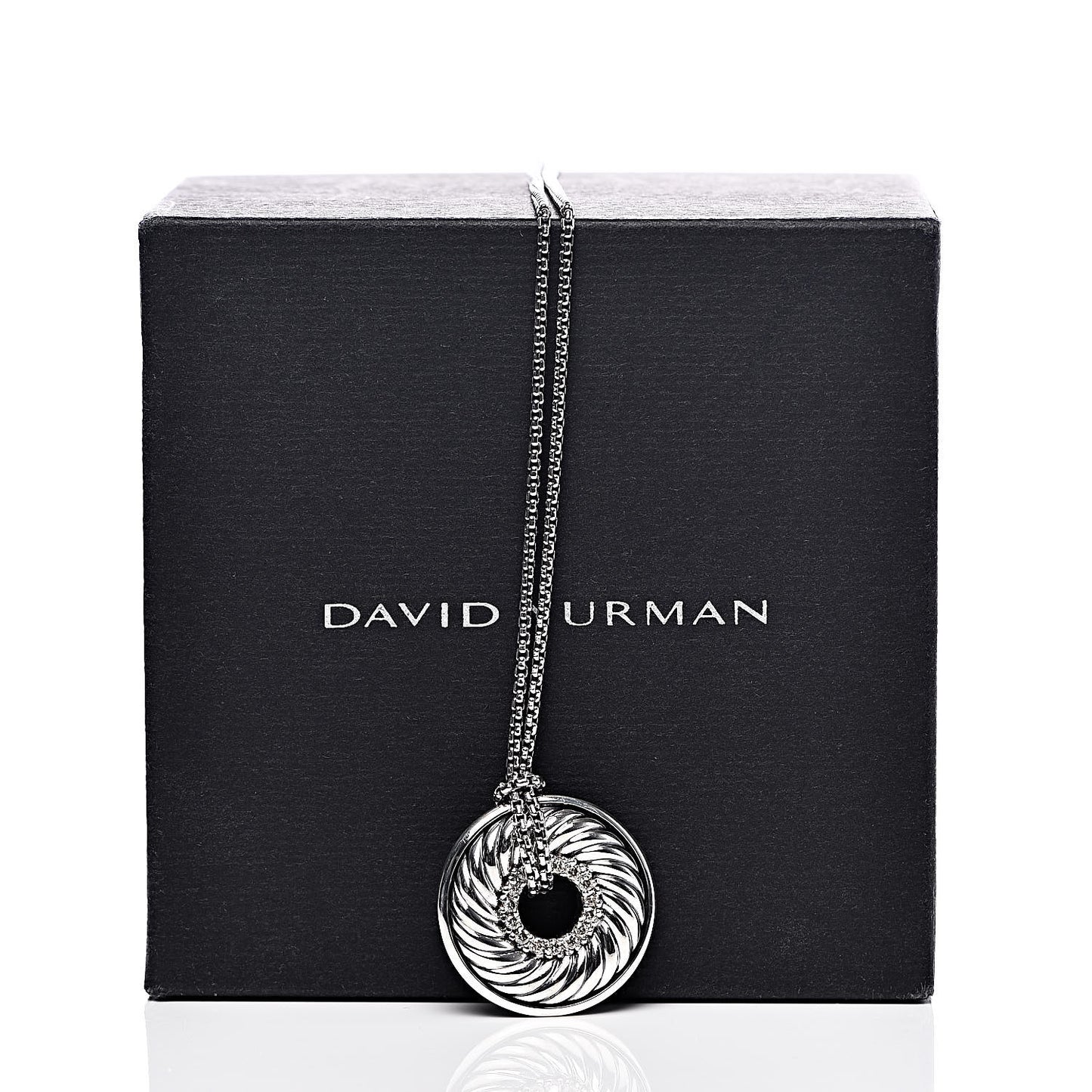 Sterling Silver Diamond Sculpted Cable Disc Necklace