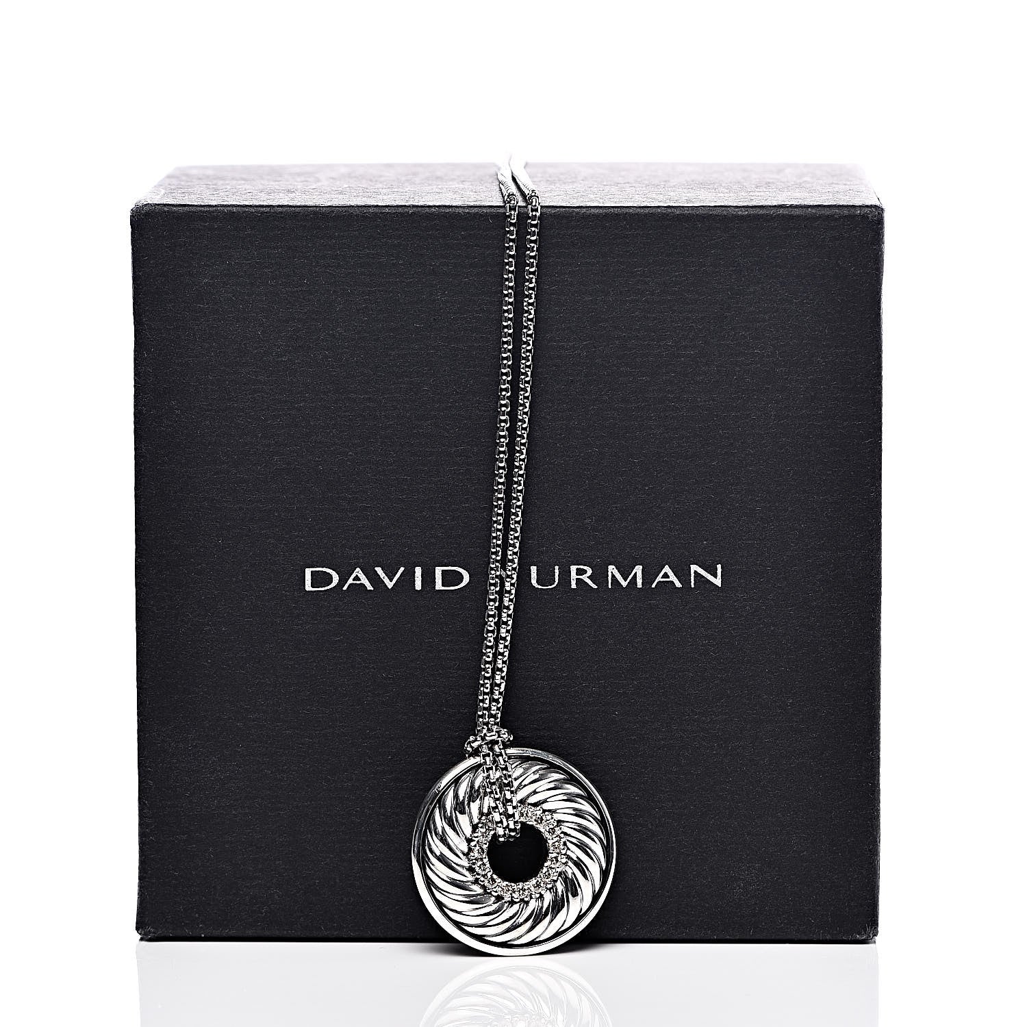 David Yurman Sterling Silver Diamond Sculpted Cable Disc Necklace 7 of 7