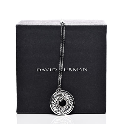 David Yurman Sterling Silver Diamond Sculpted Cable Disc Necklace 7 of 7