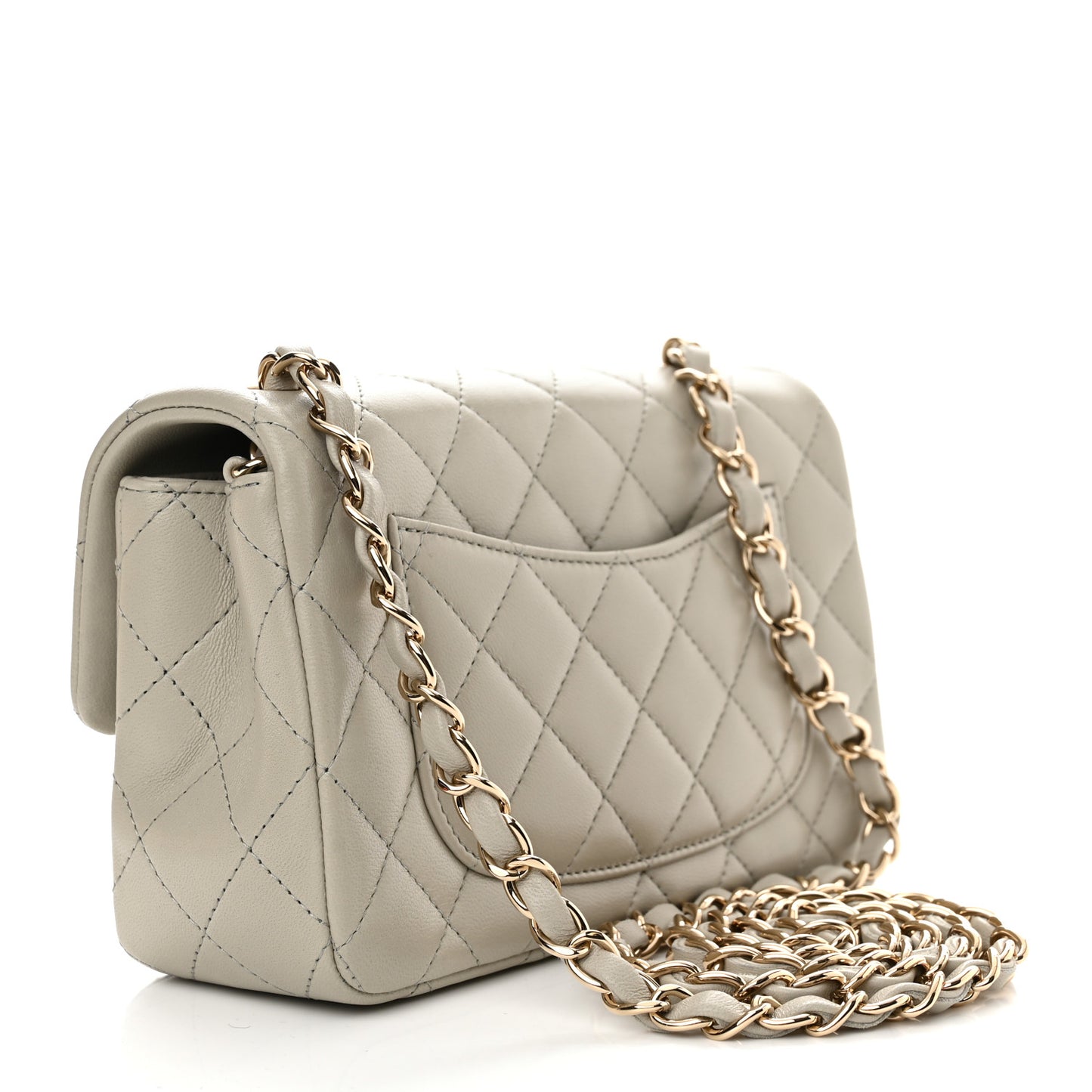 Lambskin Quilted Mini Rectangular Flap Grey