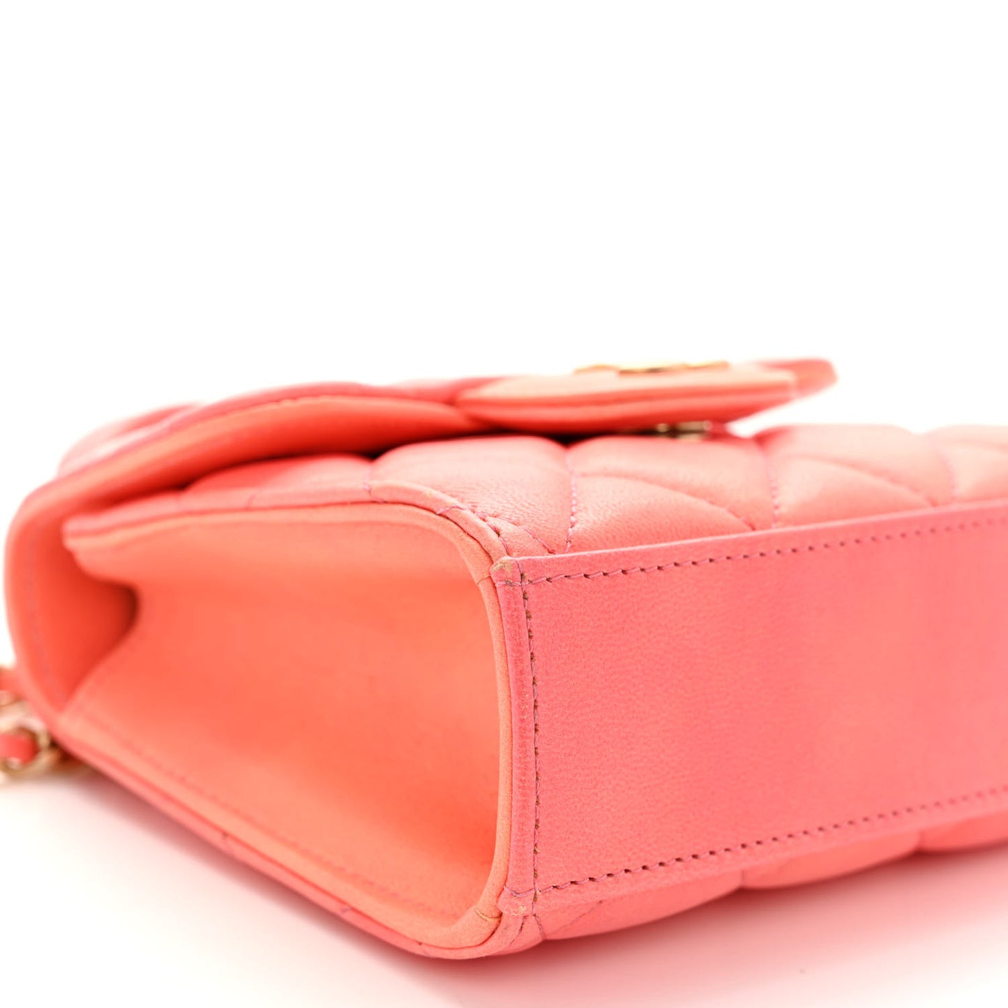 Lambskin Quilted Ombre Top Handle Flap Clutch With Chain Rose