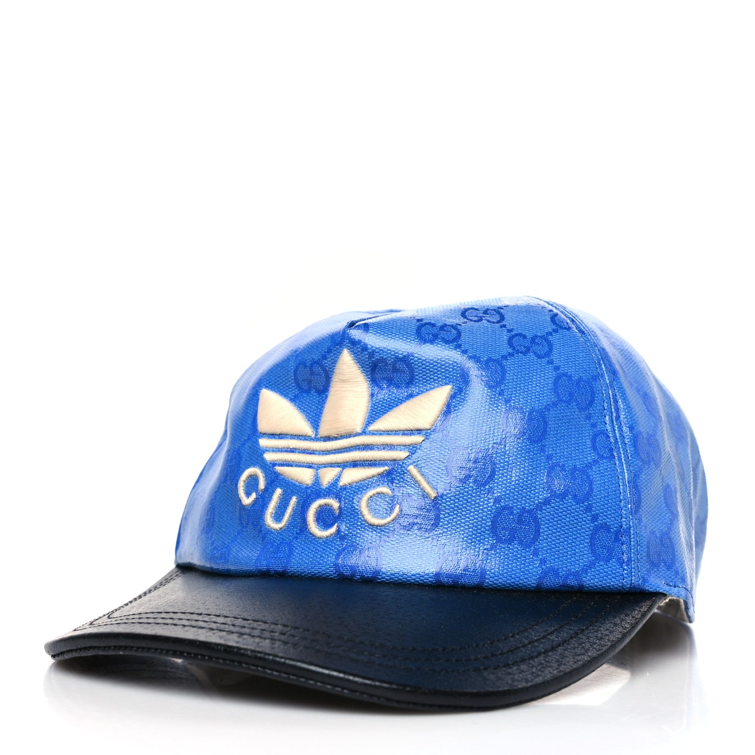 Gucci X ADIDAS Crystal Monogram Textured Dollar Calfskin Trefoil Embroidered Stefanos Baseball Hat M Bright Splash Black 1 of 9
