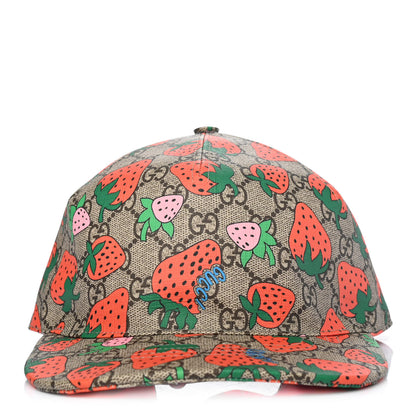 Gucci GG Supreme Monogram Strawberry Baseball Hat XL Beige 2 of 4