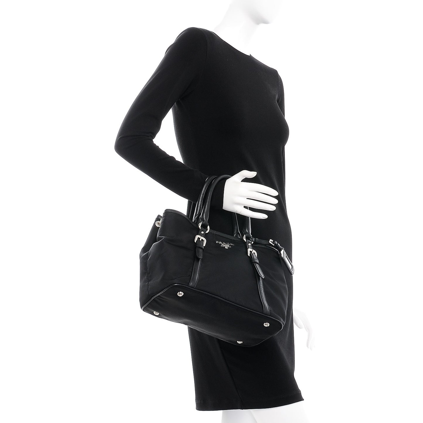 Tessuto Nylon Soft Calf Tote Nero Black