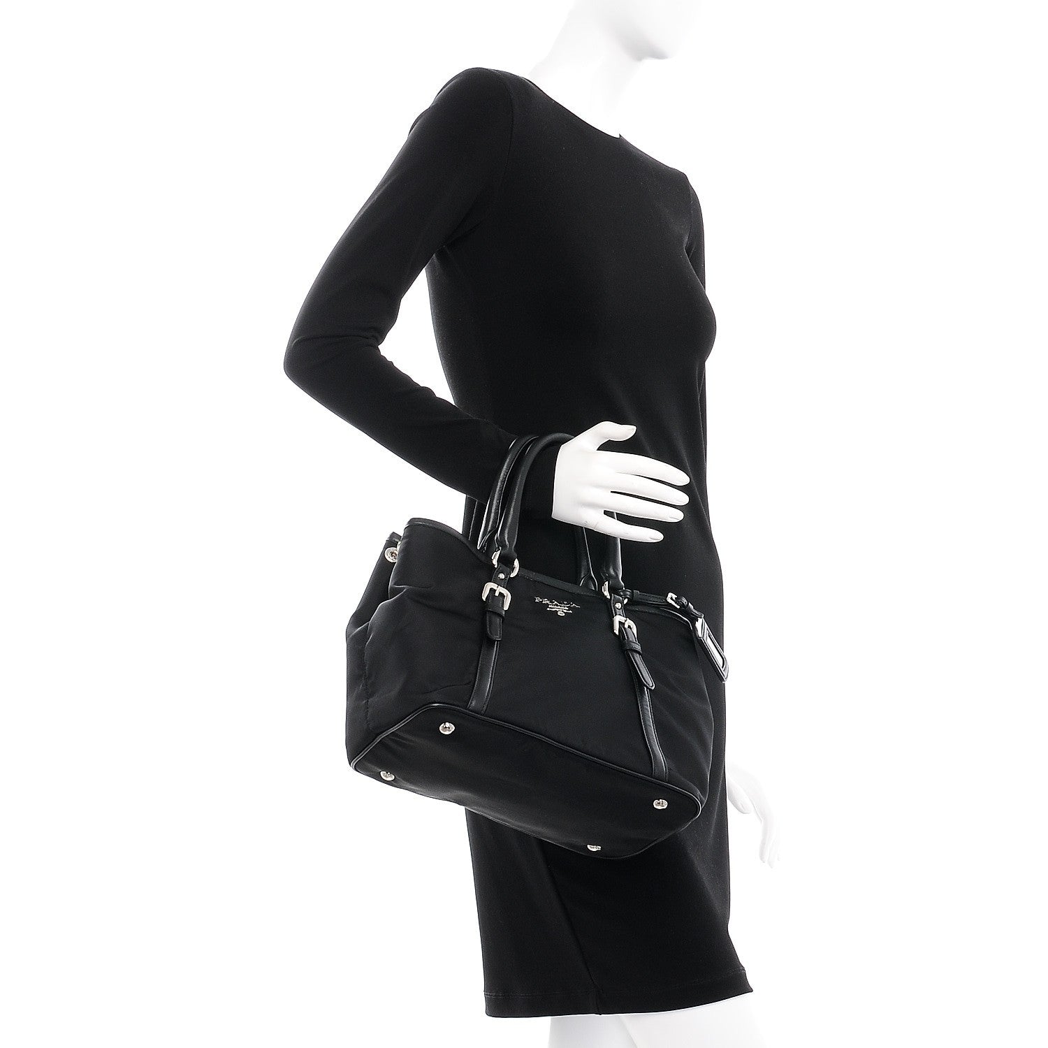 Prada Tessuto Nylon Soft Calf Tote Nero Black 2 of 10