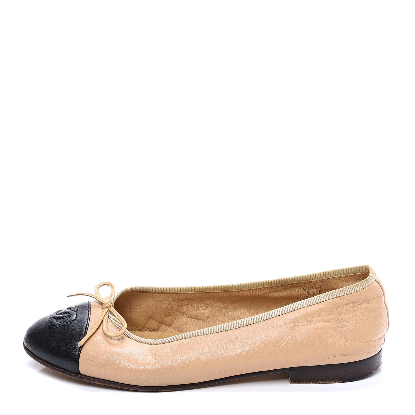 Lambskin Cap Toe CC Ballerina Flats 37.5 Beige Black