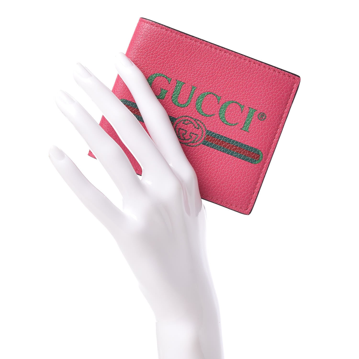 Gucci Grained Calfskin Logo Bi-Fold Wallet Box Pink Green 3 of 9