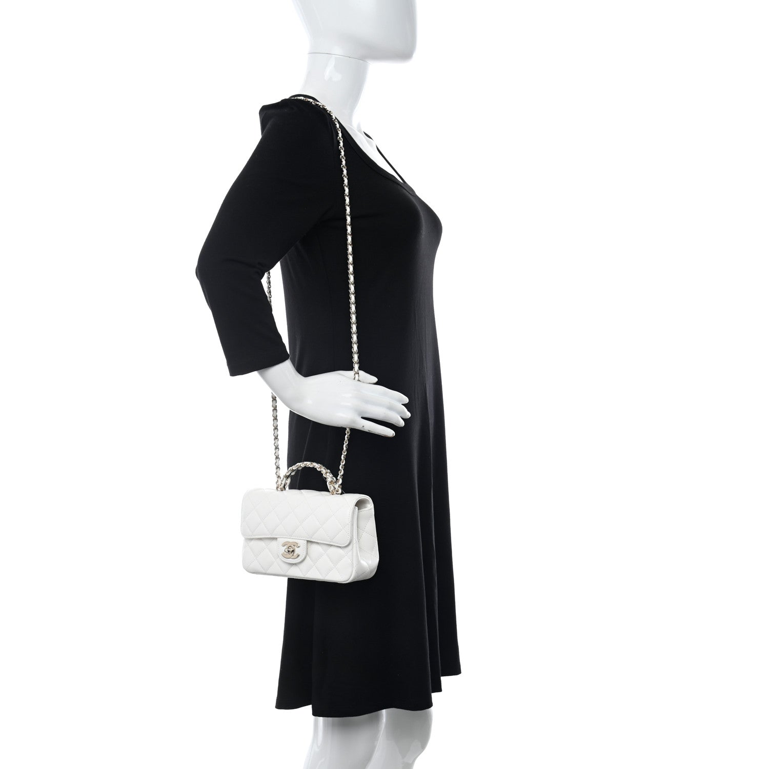 Chanel Lambskin Quilted Mini Crystal Top Handle Rectangular Flap White 2 of 11
