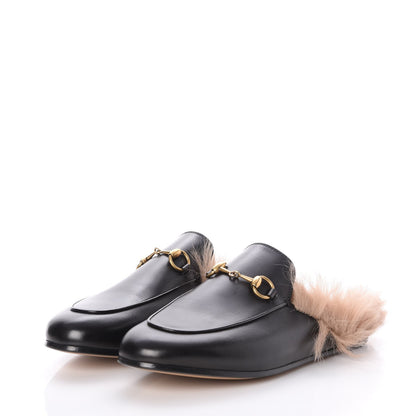 Gucci Calfskin Fur Womens Princetown Slippers 37.5 Black 3 of 7
