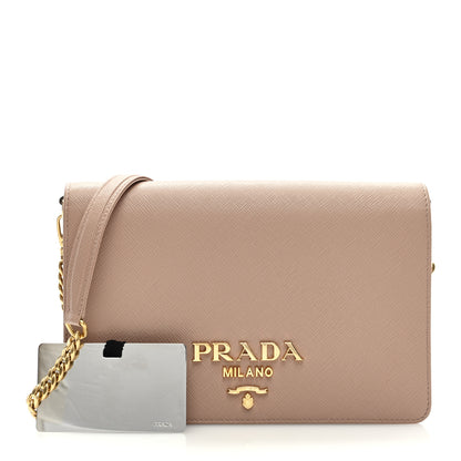 Prada Saffiano Lux Metal Logo Mini Flap Chain Shoulder Bag Cammeo 3 of 10