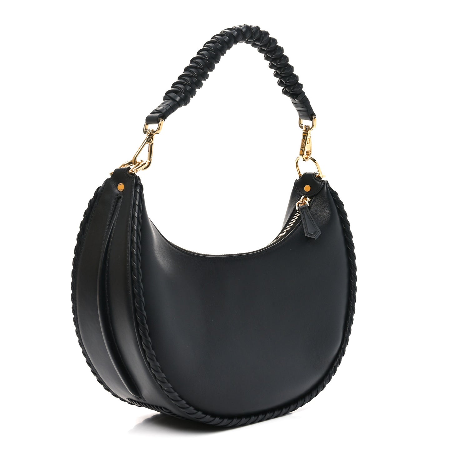 Vitello Grace Matte Whipstitch Small Fendigraphy Hobo Bag Black