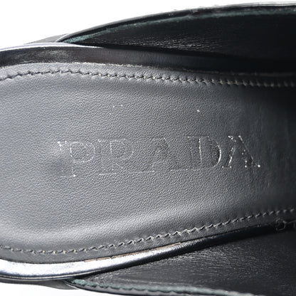 Prada Spazzolato Metal Triangle Logo Platform Loafer Mules 37 Black 7 of 17