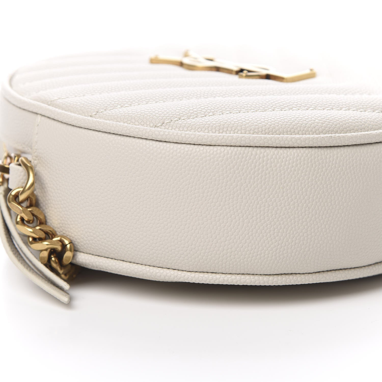 Saint Laurent Grain De Poudre Matelasse Chevron Quilted Round Vinyle Camera Bag Crema Soft 9 of 10