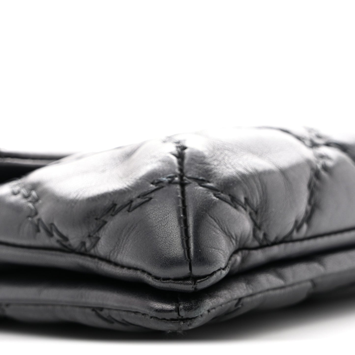 Calfskin Quilted Double Stitch Hamptons Clutch with Chain Black