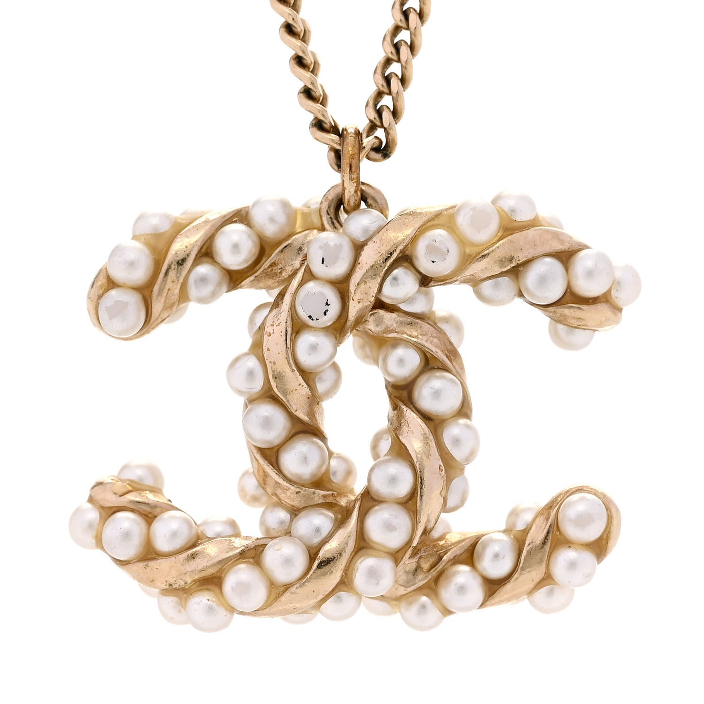 Pearl CC Pendant Necklace Light Gold
