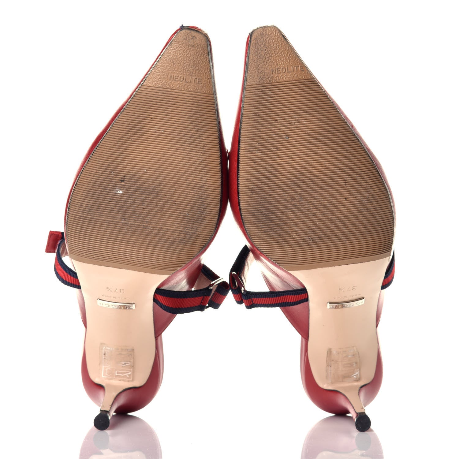 Gucci Malaga Kid Sylvie Web Cross Strap Mid-Heel Slides 37.5 Hibiscus Red 5 of 8