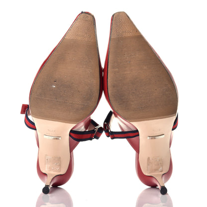 Gucci Malaga Kid Sylvie Web Cross Strap Mid-Heel Slides 37.5 Hibiscus Red 5 of 8