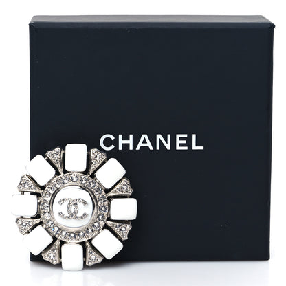 Chanel Enamel Crystal CC Brooch White Silver 4 of 4