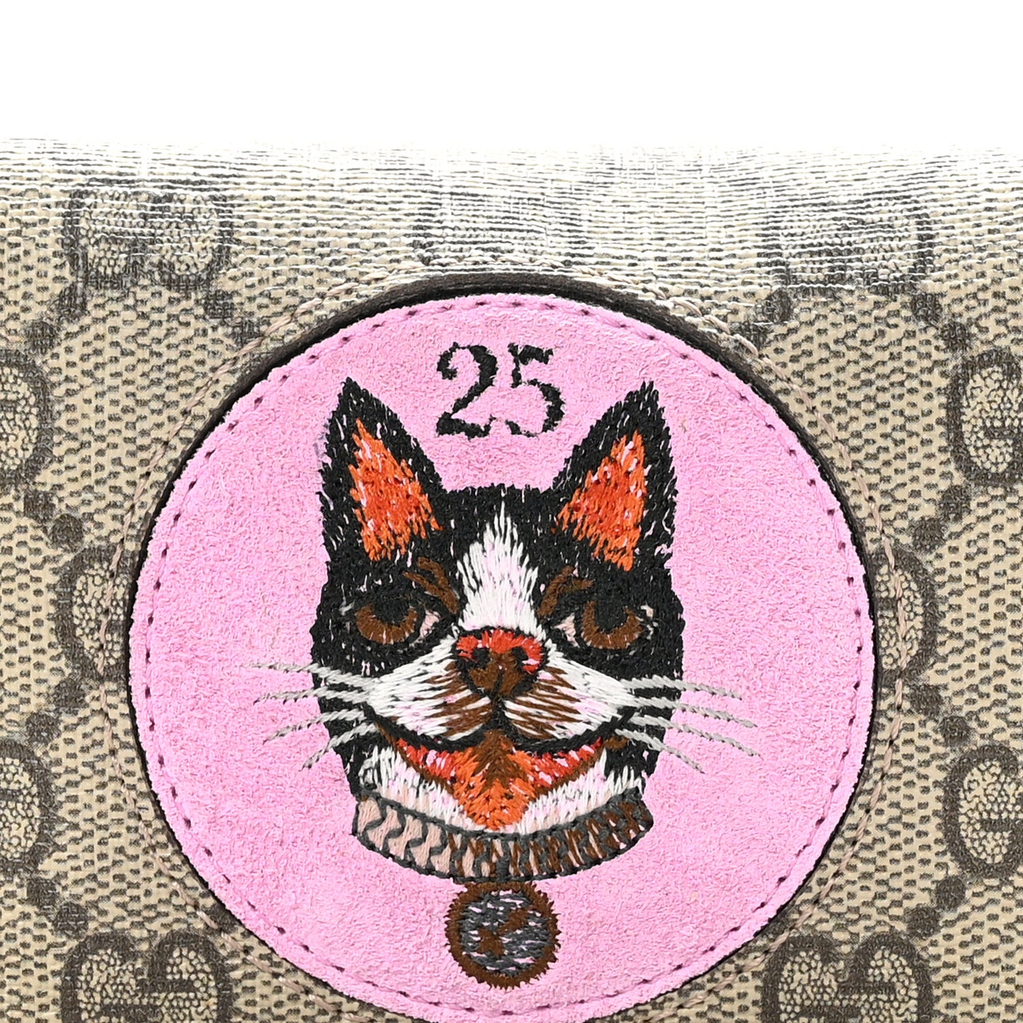 GG Supreme Monogram Bosco Patch Card Case Wallet Beige Malva Hibiscus Red