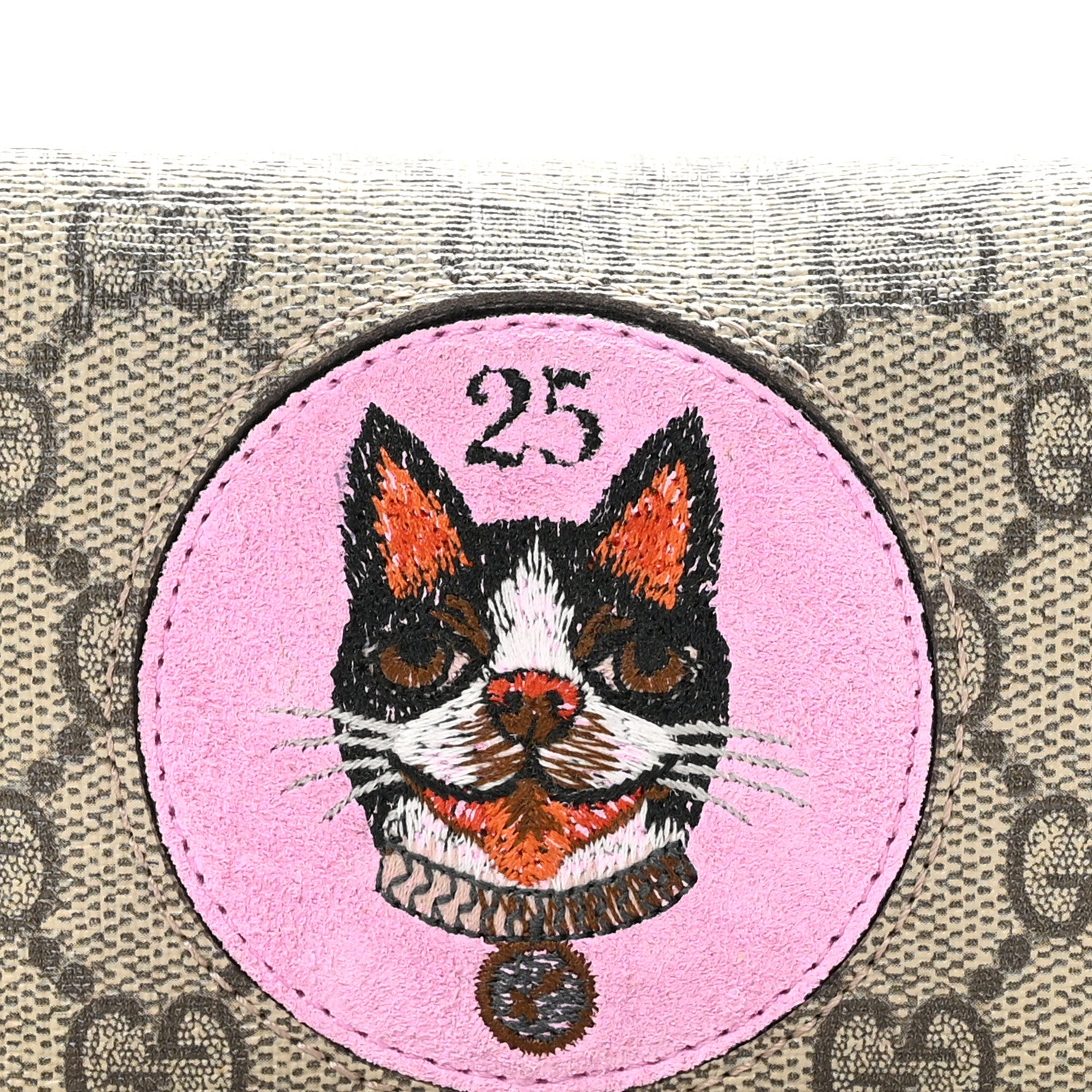 Gucci GG Supreme Monogram Bosco Patch Card Case Wallet Beige Malva Hibiscus Red 9 of 9