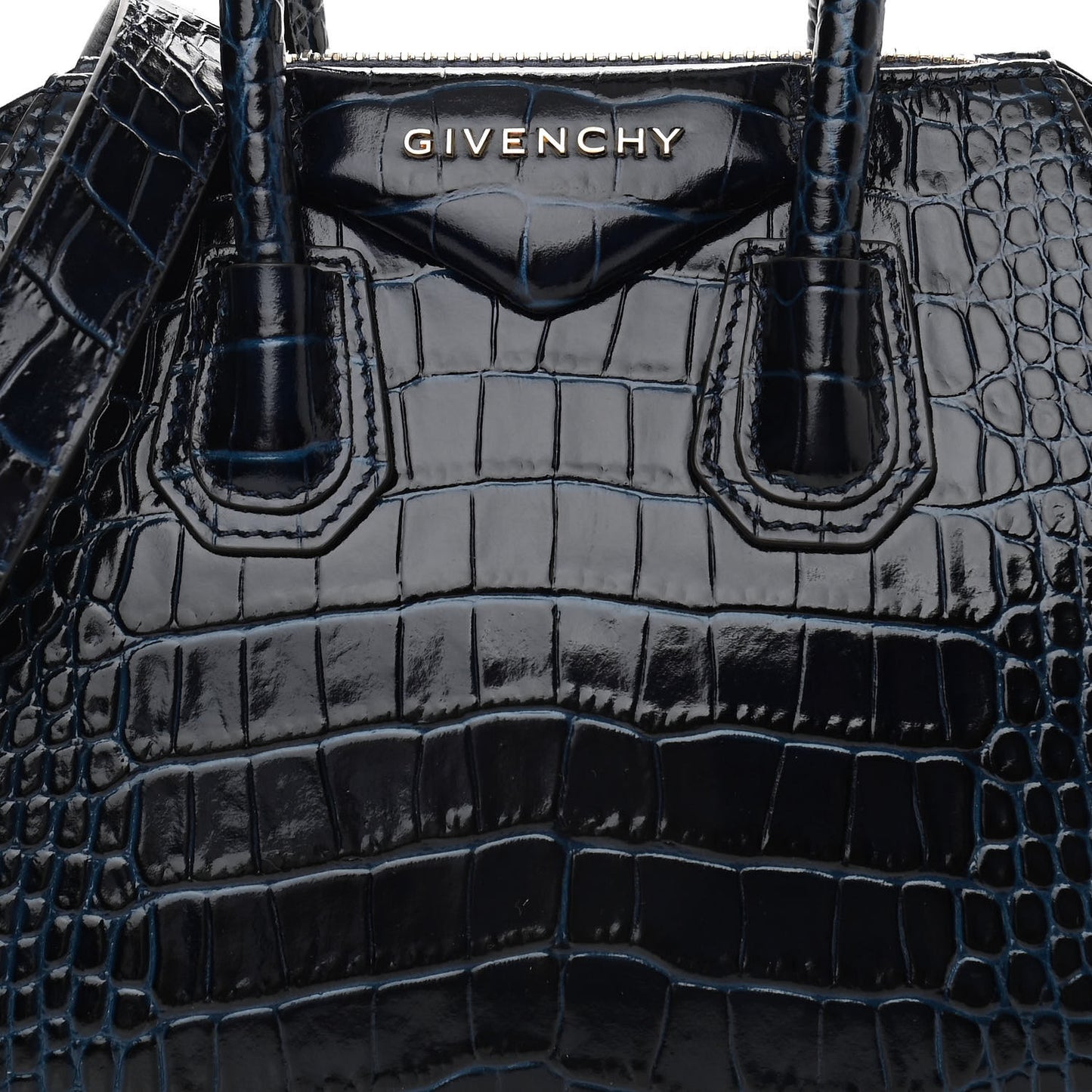 Calfskin Crocodile Embossed Mini Antigona Navy