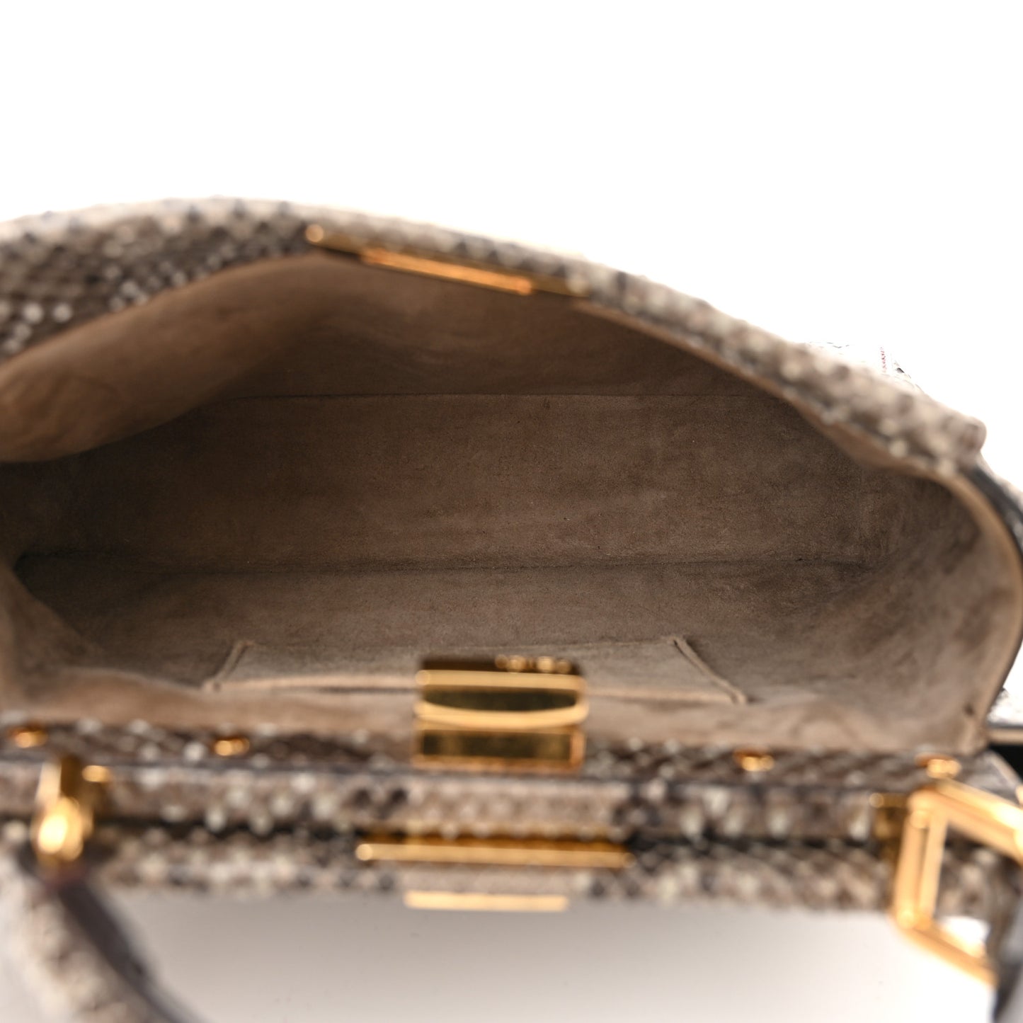 Snakeskin Camoscio Mini Peekaboo Iconic Satchel Asfalto Nocciola