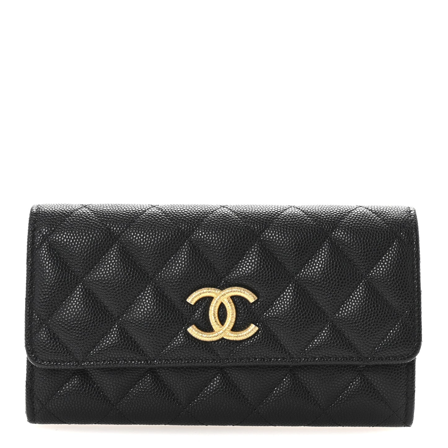 Caviar Quilted Textured CC Flap Wallet Black