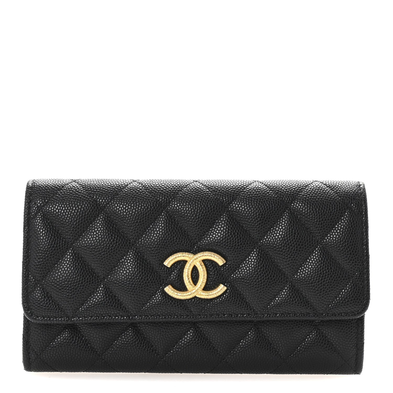 Chanel Caviar Quilted Textured CC Flap Wallet Black 1 of 8