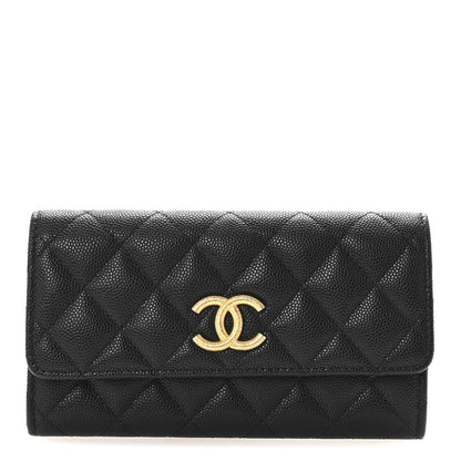 Chanel Caviar Quilted Textured CC Flap Wallet Black 1 of 8